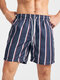 Men Striped Thigh Length Stick Water Resistant Board Shorts - Navy