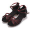Women Comfy Ballroom Tango Latin Dance Shoes Buckle Low Heel Sandals - Black 2