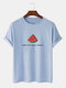 T-shirt a maniche corte in cotone da uomo Collo con stampa slogan anguria - Azzurro