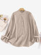 Solid Bell Sleeve Ruffle Trim Stand Collar Blouse - Apricot