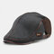 Men Knit Leather Patchwork Color Casual Personality Forward Hat Beret Hat - Gray