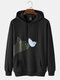 Mens Cotton Cat Butterfly Printed Casual Drawstring Hoodies With Kangaroo Pocket - Black