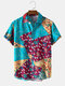 Mens Ditsy Floral Geometric Print Holiday Short Sleeve Shirts - Blue