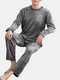 Men Flannel Pajamas Set Thermal Plain O Neck Long Sleeve Home Loungewear - Gray