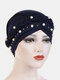 Women Cotton Multi Color Solid Casual Sunshade White Pearl Decor Side Braid Baotou Hats Beanie Hats - Navy