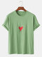 Mens Heart Print Crew Neck Loose Casual Cotton Short Sleeve T-Shirts - Green