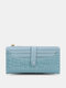 Women Faux Leather Vintage Multi-Slots Solid Color Long Wallet Purse - Blue