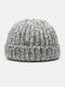 Unisex Mixed Color Knitted Solid Curled Dome All-match Warmth Brimless Beanie Landlord Cap Skull Cap - Gray