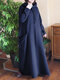 Solid Color Loose Hooded Maxi Dress With Pocket - Navy