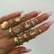 15Pcs Vintage Metal Hollow Beauty Avatar Rings Set Gold Coin Heart-Shaped Cross Pattern Diamond Mount Ring - Gold