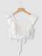 Solid Tie Back Ruffle Sleeve Crop Top For Women - White