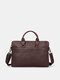 Men Vintage Faux Leather Multi-Carry Large Capacity Solid Color Briefcase Business Crossbody Bag - Coffee