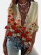 Daisy Flower Print Long Sleeve Vintage Shirt For Women - Yellow