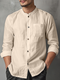 Mens Solid Stand Collar Chest Pocket Casual Long Sleeve Shirts - Apricot