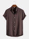 Mens Cotton Stand Collar Plain Basics Short Sleeve Shirts - Coffee