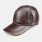 Men's Leather Hat First Layer Cowhide Casual Dome Duck Tongue Earmuffs Adjustable Big Brim Baseball Cap - #03