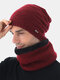 2 Pcs Men Rabbit Fur Knitted Plus Velvet Argyle Thicken Face Protection Ear Protection Beanie Hat Bib Scarf Set - Wine Red Set