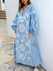 Bohemian Bishop Sleeve Printed Maxi Dress For Women - Blue