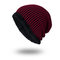 Tide Knit Wool Hat Warm Collision Color Vertical Strip Beanie - Wine Red
