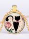 Collana da donna con stampa geometrica vintage in vetro, catena con clavicola a catena con gatto simpatico cartone animato - #08