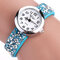 Fashion Quartz Wristwatch Multicolor Leather Rhinestone Strap Causal Bracelet Watch for Women - Blue