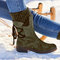 Botas femininas tamanho grande inverno neve tiras salto bloco médio panturrilha - Green1