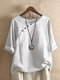 Solid Color Short Sleeve Button T-shirt For Women - White