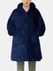 Thicken Warm Flannel Zipper Up Oversized Home Blanket Hoodies With Kangaroo Pockets - Blue