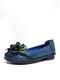 Socofy Vera Pelle Fatte a mano traspiranti Soft Comode scarpe piatte casual con decorazioni floreali cucite a mano - blu