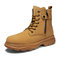 Men Retro Microfiber Leather Non Slip Side Zipper Casual Tooling Boots - Yellow