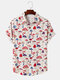 Mens All Over Colorful Mushroom Print Button Up Short Sleeve Shirts - Apricot