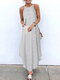 فستان ماكسي كاجوال مخطط بحمالات سباغيتي بحافة مقوسة Plus مقاس - أبيض