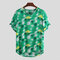 Mens Hawaiian Floral Printed Round Collar Comfy Short Sleeve Loose T-shirts - Green
