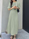 Leisure Solid Knotted Round Neck Half Sleeve Maxi Dress - Green