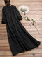 Women Vintage Cotton Tunic Baggy Long Sleeve Maxi Dress - Black