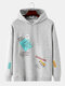 Mens Tag Letter Print Dropped Shoulders Casual Drawstring Hoodies - Gray