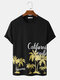 Mens Palm Tree Letter Print Holiday Short Sleeve T-Shirts - Black