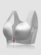 Women Solid Seamless Front Closure Wireless Breathable Lightly Lined Soft Bra - Gray