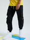 Men Fashion Casual Plain Drawstring Cargo Pants - Black