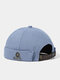 Unisex Cotton Letters Maple Hoja Patrón Etiqueta de metal Ajustable Trendy Brimless Beanie Landlord Cap Cráneo Cap - azul