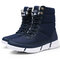 Women Large Size Color Match Splicing Waterproof Lace Up Mid Calf Snow Boots - Blue