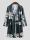 Mens Animal Tiger Print Affordable Silk Pajama Robe Shawl Collar Smooth Sleepwear - Dark Green