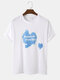 Mens Letter Print Heart Pattern 100% Cotton Short Sleeve T-Shirt - White