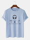 Mens Cotton Headphone Player Print Casual Short Sleeve T-Shirts - Light Blue