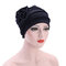 Women's Hats Side Large Flower Turban Beanies Cap Casual Warm Head Wrap Chemo Hats For Women - Navy