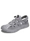 Men Microfiber Leather Breathable Hollow Out Casual Beach Sandals - Gray