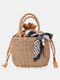 Elegant Rural Style Straw Weave Handbag Silk Scarf Decorate Wear-resisting Shopping Basket - Khaki