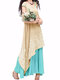 Vintage Floral Embroidered Sleeveless Two Layers Long Maxi Dresses - Blue