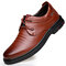 Men Pure Color Non Slip Soft Sole Casual Leather Flats  - Brown 1