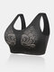 Plus Size Butterfly Lace Wireless Seamless Gather Full Cup Comfy Sleep Yoga Bra - Black2